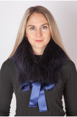 Extra dark blue fox fur collar-neck warmer